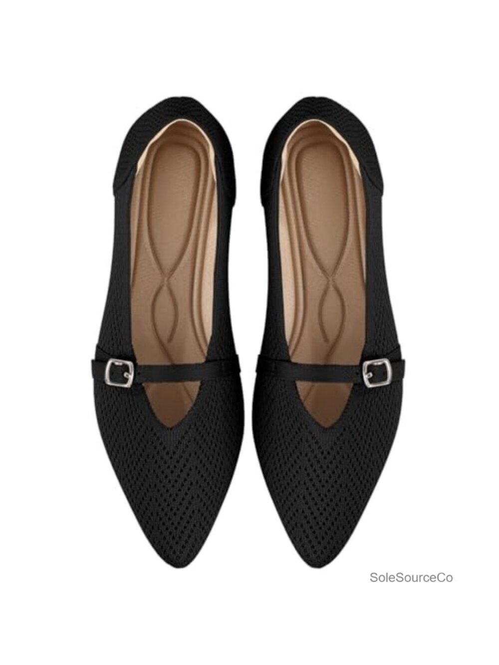 Women's Pointed Toe Knit Ballet Flats Mary Jane Style